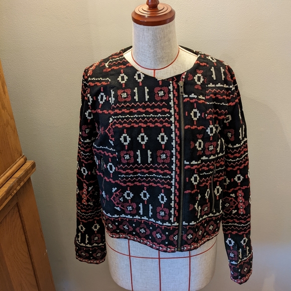 NWT Feathers by Tolani Anthropologie Mandy Moto Jacket Embroidered Size Small - Picture 2 of 10